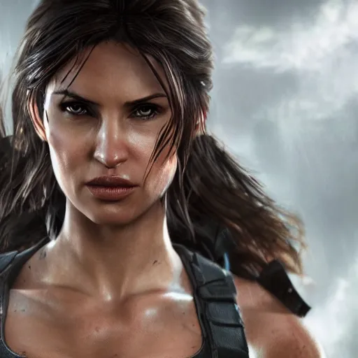 Prompt: Lara croft as spiderwoman, heavy rain ,dramatic, intricate, highly detailed, concept art, smooth, sharp focus, illustration, Unreal Engine 5, 8K