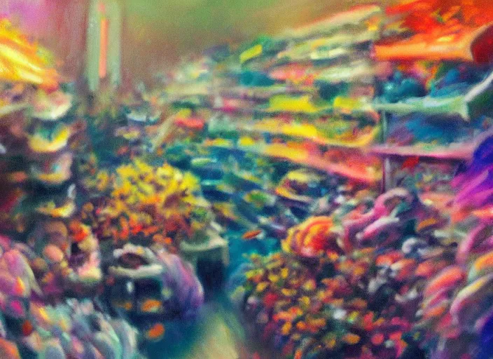 Image similar to clean impasto expressionist bright cheery placid pastel deep cozy moody cluttered painterly fluffy tiny cramped live pet store, aisles of aquariums, slanted ceiling, tiny space, particulate, trending on pixiv