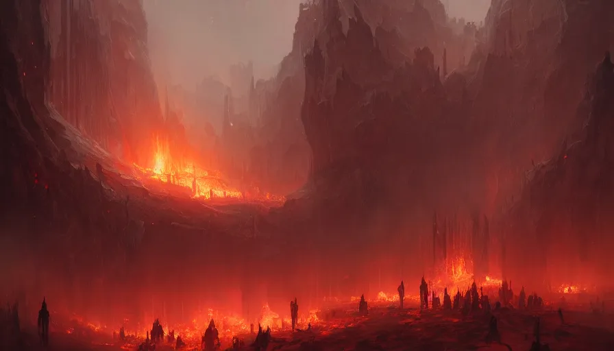 Image similar to A beautiful painting of a vision of hell by greg rutkowski and Kalin Popov, trending on artstation