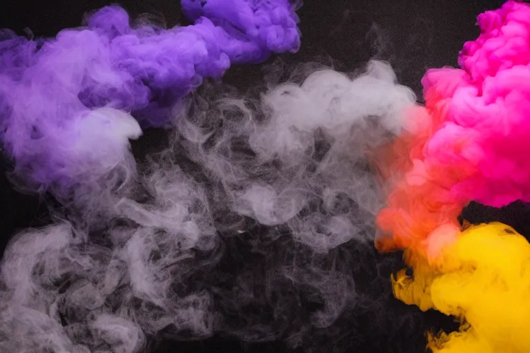 Prompt: colorful smoke on a black background