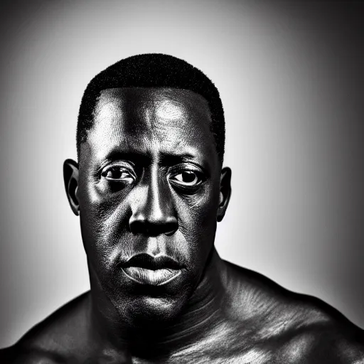 Prompt: Black & White Wesley Snipes portrait photograph, Chiaroscuro lighting