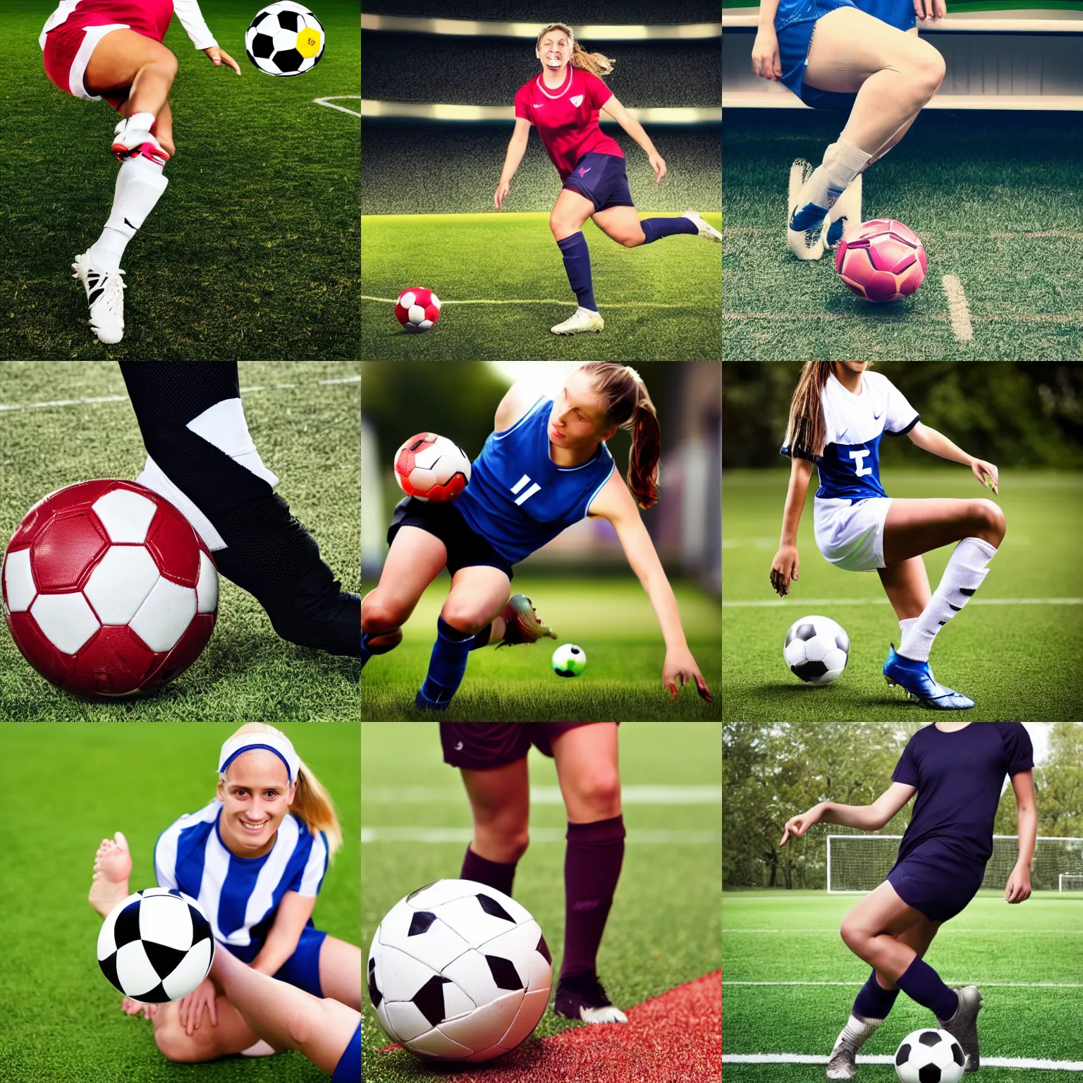 Prompt: footballer with her foot on a ball