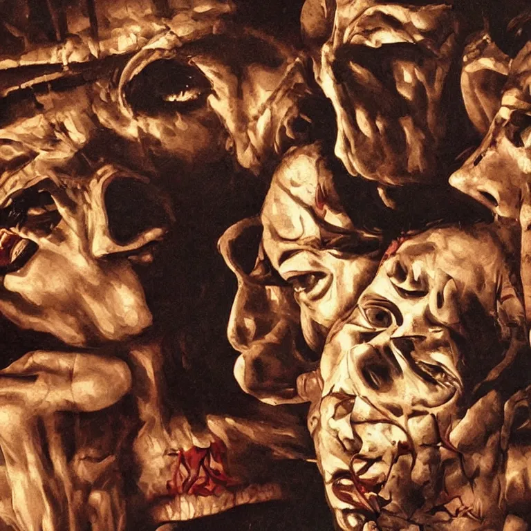 Image similar to the night of the purge,, highly detailed, 8 k resolution, art by caravaggio, modern art, optical illusion