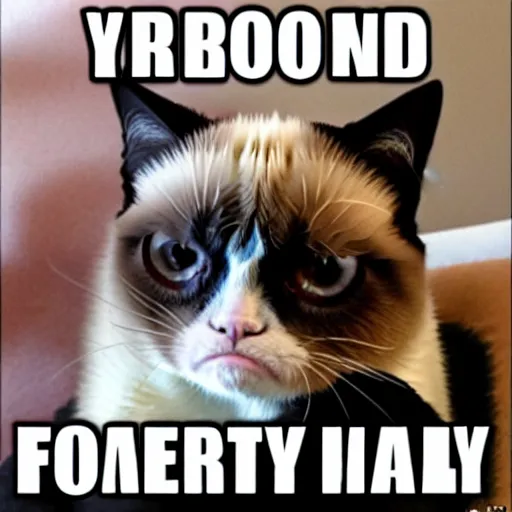 Prompt: Grumpy Cat reacts to receiving cryptocurrency