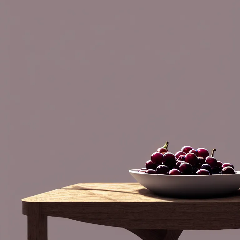 Prompt: a cinematic shot of a wine glass, bowl of fruit, on a table, caustics, octane render, volumetric lighting, nvidia raytracing demo, by Andy Thomas, Mario Martinez, Daniel Mirante, Gustave Dore, Artstation, CGsociety, masterpiece