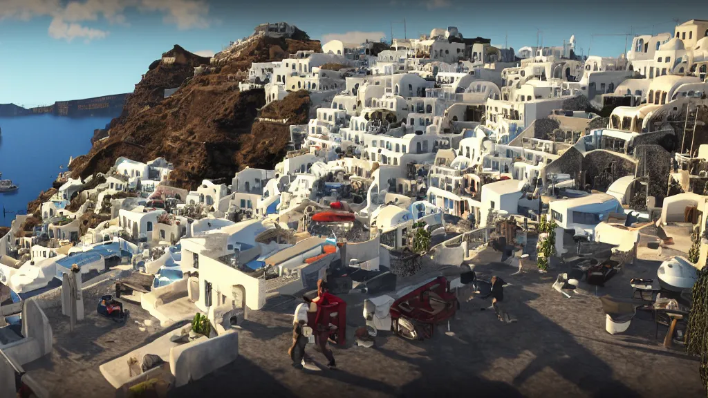 Image similar to Screenshot from Watchdogs in Santorini