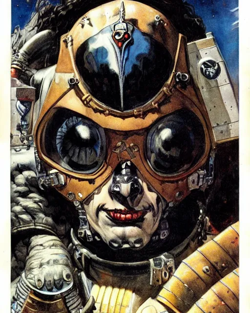 Image similar to portrait of a goth astronaut wearing armor by simon bisley, john blance, frank frazetta, fantasy, barbarian