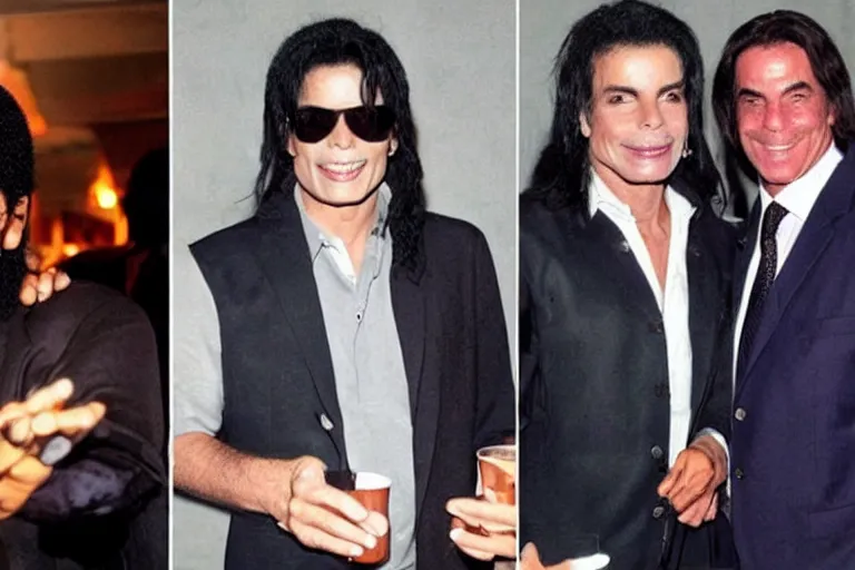 Image similar to Michael Jackson and jair Bolsonaro drinks together