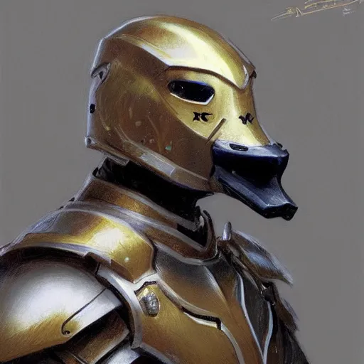 Image similar to duck as a realistic fantasy knight, closeup portrait art by donato giancola and greg rutkowski, realistic face, digital art, trending on artstation, symmetry!!