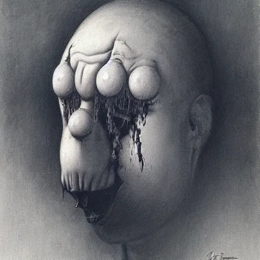 Image similar to grunge drawing of a clown by Zdzisław Beksiński