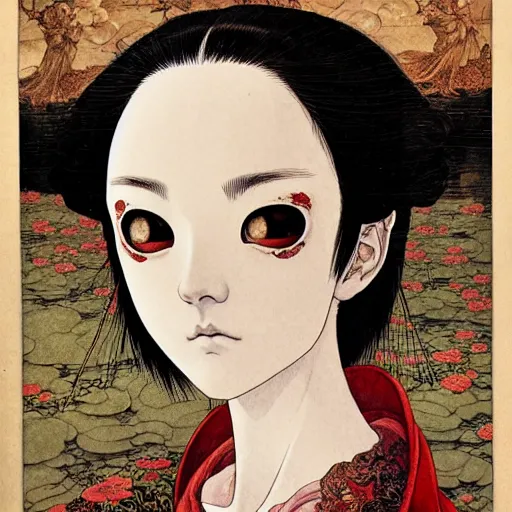 Image similar to prompt: Portrait painted in renaissance style drawn by Katsuhiro Otomo and Takato Yamamoto, inspired by Fables, china doll face, smooth face feature, intricate oil painting, high detail, sharp high detail, manga and anime 2000