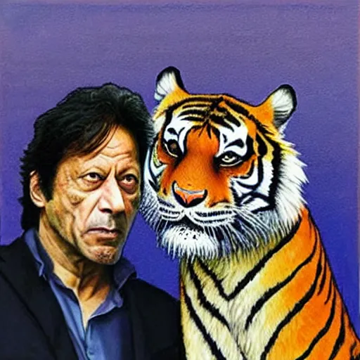 Image similar to imran khan along with a tiger, art