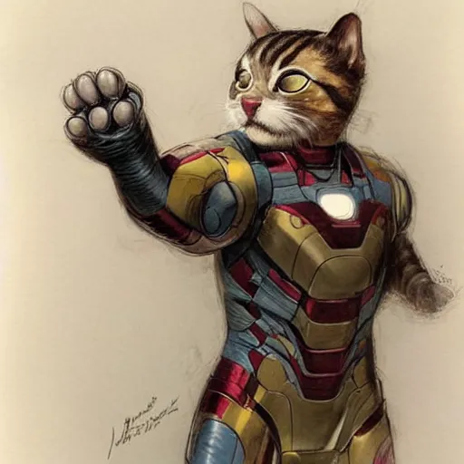 Image similar to ( ( ( ( ( cat as iron man. muted colors. ) ) ) ) ) by jean - baptiste monge!!!!!!!!!!!!!!!!!!!!!!!!!!!