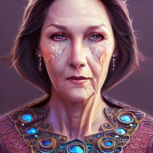 Prompt: Portrait of my mom, D&D, fantasy, intricate, highly detailed, digital painting, trending on artstation, sharp focus, illustration, style of Stanley Artgerm