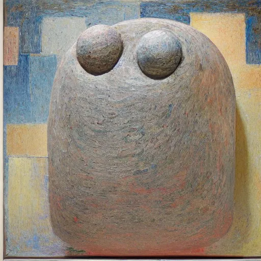 Image similar to a detailed impasto painting by shaun tan and louise bourgeois of an abstract, forgotten sculpture by ivan seal and the caretaker