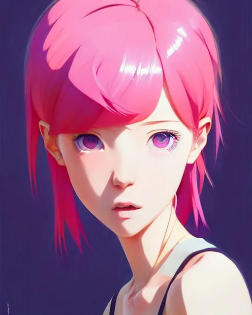 Prompt: cute girl with pink hair | | very very anime!!!, fine - face, symmetry face, audrey plaza, fine details. anime. realistic shaded lighting poster by ilya kuvshinov katsuhiro otomo ghost - in - the - shell, magali villeneuve, artgerm, jeremy lipkin and michael garmash and rob rey