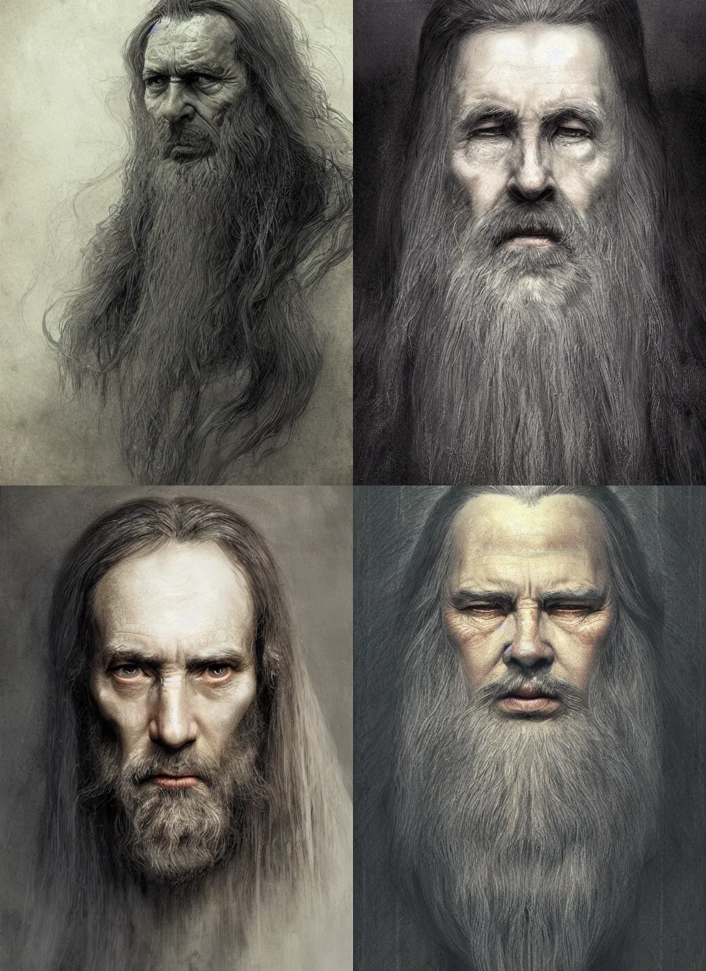 Prompt: portrait of a very old king with long hairs in alan lee and marc simonetti and emil melmoth style , cinematic lighting