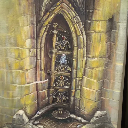 Image similar to Firelink Shrine, oil on canvas, extremely detailed,