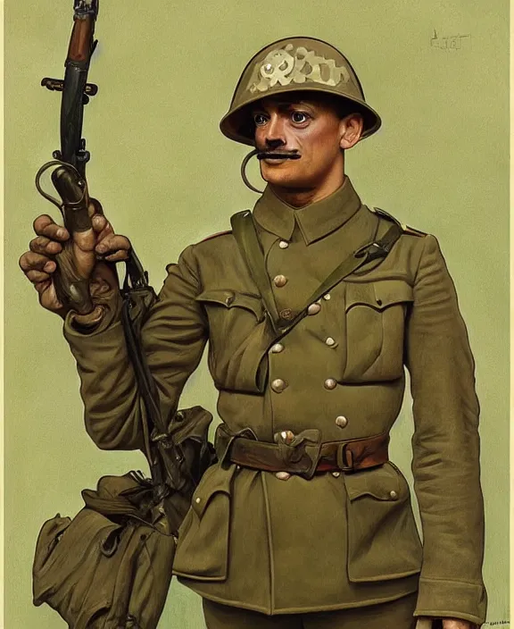 Image similar to Pepe the Frog in WW1 military uniform, Safari khaki, pith helmet, Schutztruppe, German Empire, WW1, Tooth Wu Artgerm Greg Rutkowski Alphonse Mucha Beeple