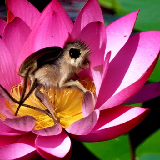 Prompt: macro of beautiful nymph sitting in a lotus flower