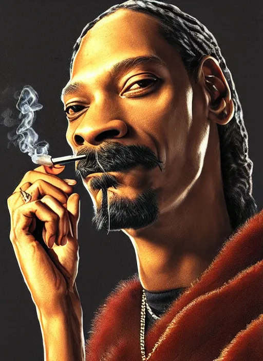 Prompt: snoop smokes the finest preroll, wearing fur coat,digital art,ultra realistic,ultra detailed,art by greg rutkowski,hyperdetailed,detailed face,professional lighting,dramatic,3 point lighting
