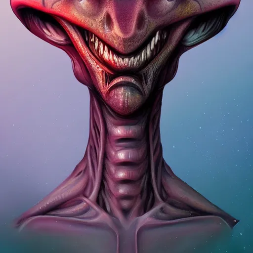 Prompt: a terrifying alien creature, digital painting, portrait, trending on artstation