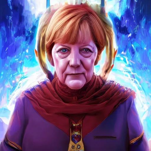 Prompt: anime portrait of Angela Merkel as a shaman yedi using dark force to eliminate trump as an anime antagonist by Stanley Artgerm Lau, WLOP, Rossdraws, James Jean, Andrei Riabovitchev, Marc Simonetti, and Sakimichan, trending on artstation