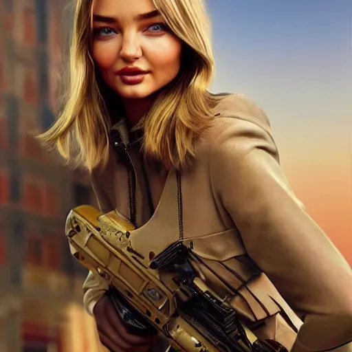 Image similar to blonde miranda kerr : : as polished sniper cosplay : : weta disney pixar movie still photo : : hi - fructose, sci fi decadent highly - detailed digital painting, golden ratio, octane render, artstation, smooth, sharp focus, artgerm, mucha, loish, wlop : :