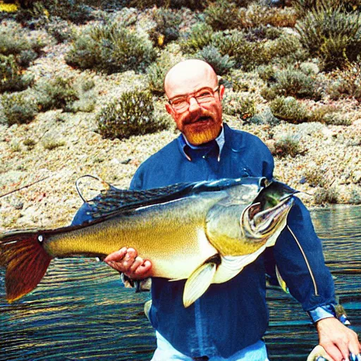 Prompt: walter white bass fishing, 3 5 mm film