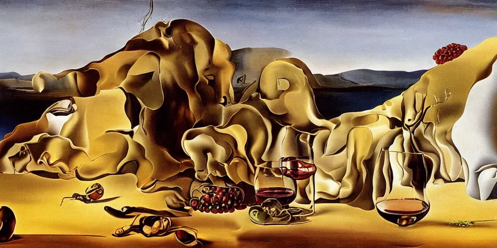 Image similar to wine making process painted by salvador dali