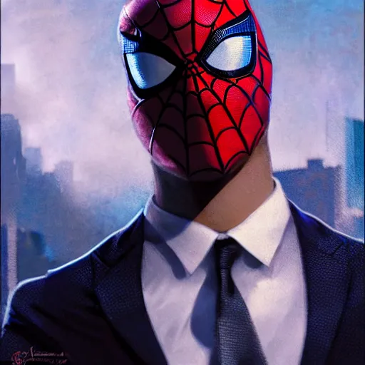 Image similar to ryan reynolds as spider - man, wearing a black and blue suit, cinematic, volumetric lighting, f 8 aperture, cinematic eastman 5 3 8 4 film, photorealistic by greg rutkowski, by stanley artgerm, by alphonse mucha