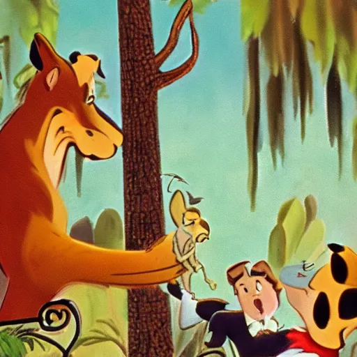 Image similar to 1940s disney film about talking forest animals super high detail