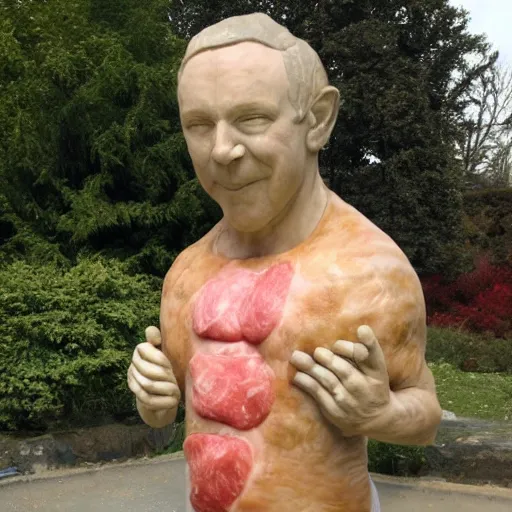 Image similar to a sculpture of chappy, made out of meat