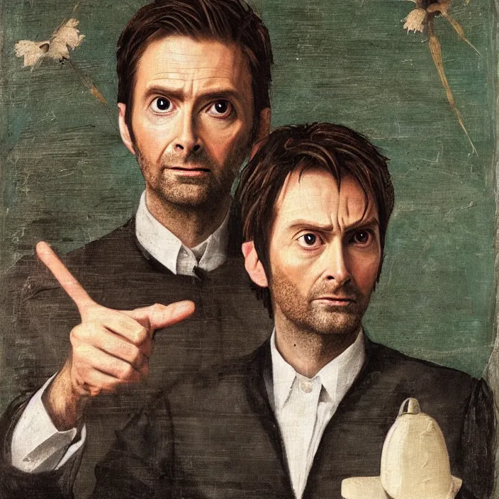 Prompt: dr. who, david tennant, early netherlandish painting