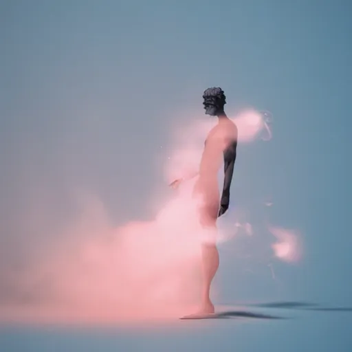 Image similar to man made of smoke simulation smoke particles octane render houdini