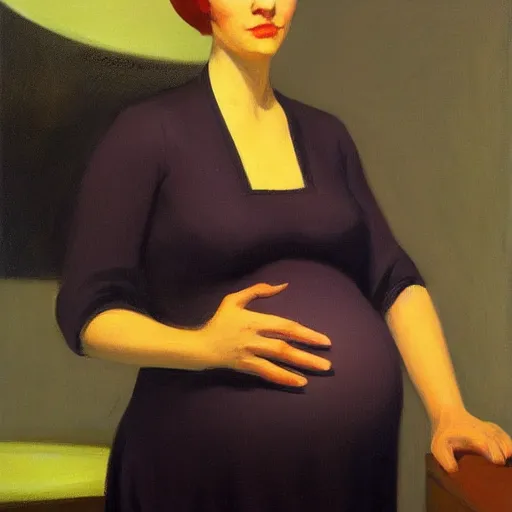 Image similar to a snooty pregnant witch portrait, by edward hopper, new artstation artist,