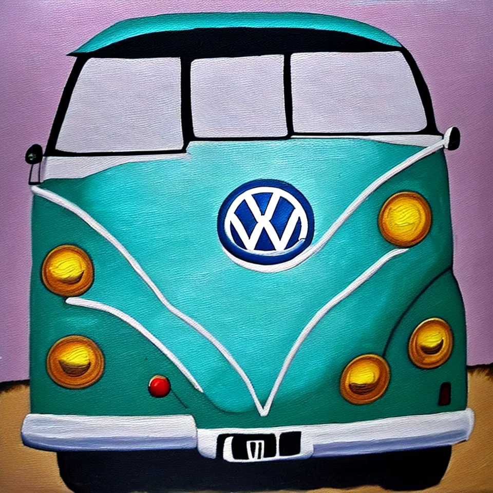 Image similar to a detailed oil painting of a vw bus