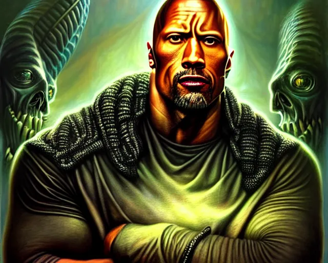 Image similar to lovecraft biopunk portrait of dwayne johnson, fractal background, by tomasz alen kopera and peter mohrbacher