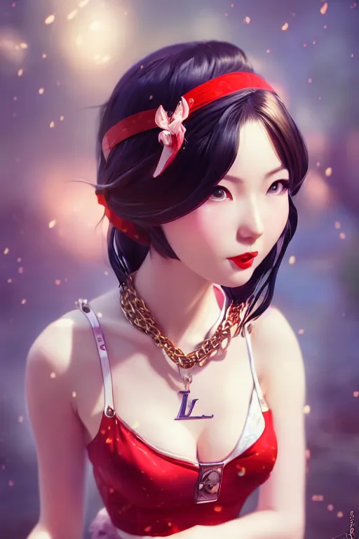 Image similar to a pin up and beautiful fashion charming dreamlke japan girl with lv jewelry, character art, art by artgerm lau and wlop and and ilya kuvshinov and john singer sargent, hyperdetailed, 8 k realistic, symmetrical, frostbite 3 engine, cryengine, dof, trending on artstation, digital art