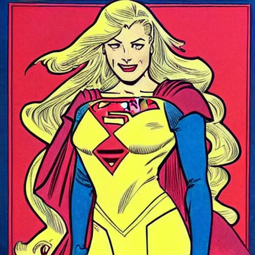 Prompt: supergirl. well composed, clean elegant painting, beautiful detailed face. comic book art by steve ditko and jack kirby and ( alphonse mucha )