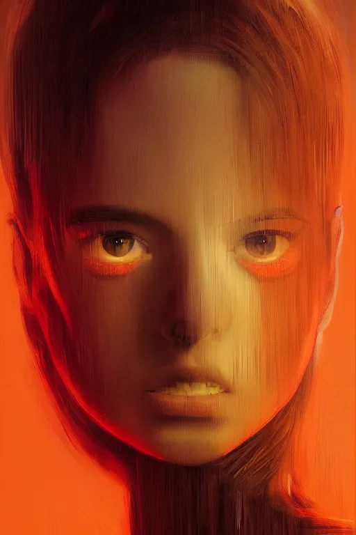 Image similar to 3 d, sci - fi, morning, fashion model face, sun, cinematic, face 3 / 4, lightning, clouds, vogue cover style, stanley kubrick, light red and orange mood, realistic painting, intricate oil painting, high detail, figurative art, multiple exposure, poster art, 3 d, by tooth wu and wlop and beeple and greg rutkowski