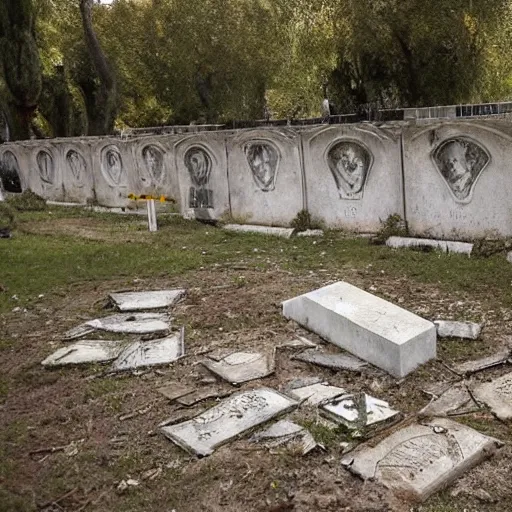 Image similar to The installation art shows a grave that has been flooded with water. The grave is located in a cemetery in Italy. The water in the grave is dirty and there is trash floating in it. The grave is surrounded by a fence. by Nikolai Ge, by Joe Quesada rigorous