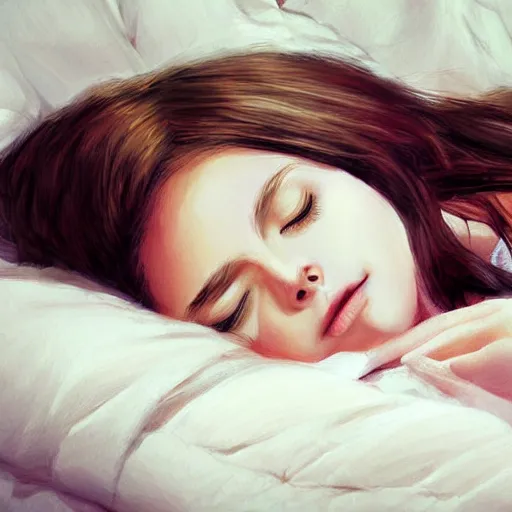 Image similar to young girl sleeping summer art drawn in art style of WLOP full HD 4K highest quality realistic beautiful gorgeous natural WLOP artist painting