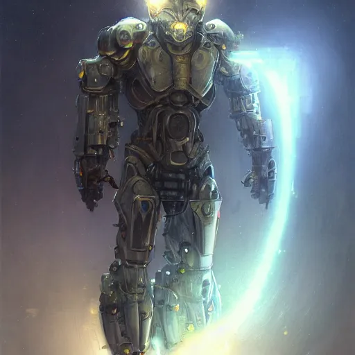 Image similar to cyborg techno power armor, realistic anthropomorphic shiba inu, fantasy science fiction, cyborg techno power armor glowing electric aura, by donato giancola and greg rutkowski and wayne barlow and zdzisław beksinski, realistic face, visible face, digital art, artstation, symmetry