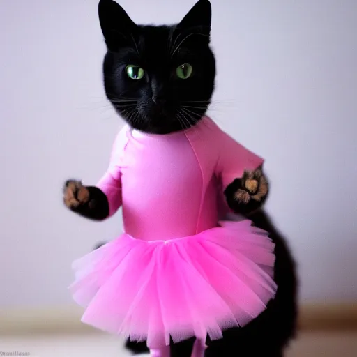 Image similar to a cat wearing a pink ballerina costume, 4 k