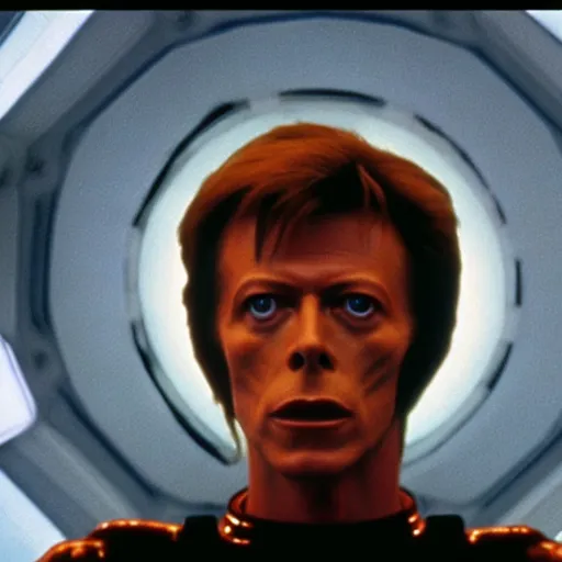 Image similar to film still of David Bowie as David Bowman in 2001 a space odyssey, 4k