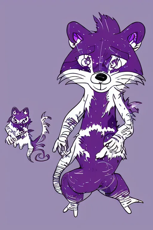 Prompt: purple stelar raccoon in the style of Yoshitaka Amano
