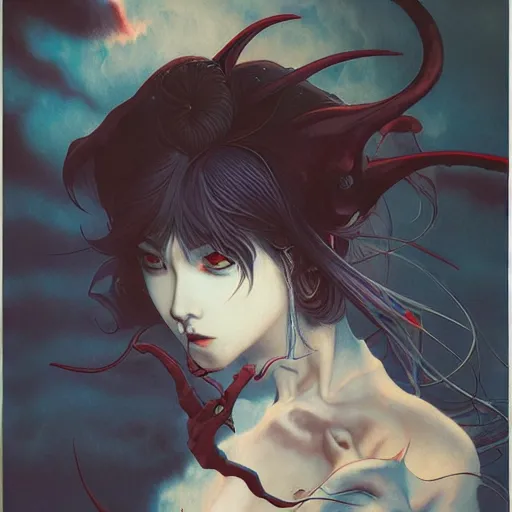 Prompt: prompt : magestic vampire portrait soft light painted by james jean and katsuhiro otomo, inspired by evangeleon anime, smooth face feature, intricate oil painting, high detail illustration, sharp high detail, manga and anime 1 9 9 0