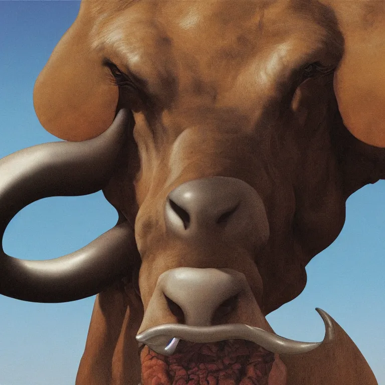 Prompt: 1 9 9 0's wild advertisement octane render portrait by wayne barlow and carlo crivelli and glenn fabry and pixar, a giant massive head of a black bull with it's mouth wide open repeating inward on itself with multiple repetition, cinema 4 d, ray traced lighting, very short depth of field, bokeh