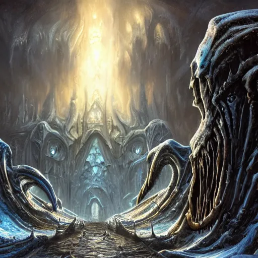 Prompt: an icy frozen hellscape, Icecrown, in style of Doom, in style of Midjourney, insanely detailed and intricate, golden ratio, elegant, ornate, unfathomable horror, elite, ominous, haunting, matte painting, cinematic, cgsociety, Andreas Marschall, James jean, Noah Bradley, Darius Zawadzki, vivid and vibrant